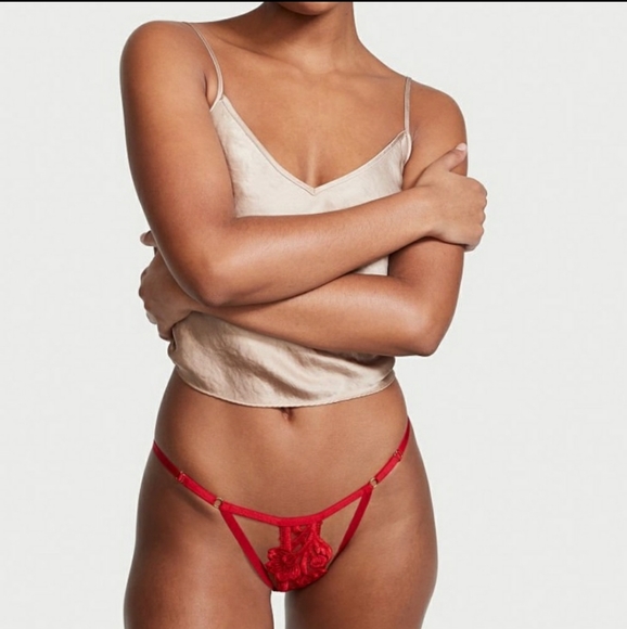 victoria's secret embroidered ouvert string bikini medium floral panty - Picture 2 of 8